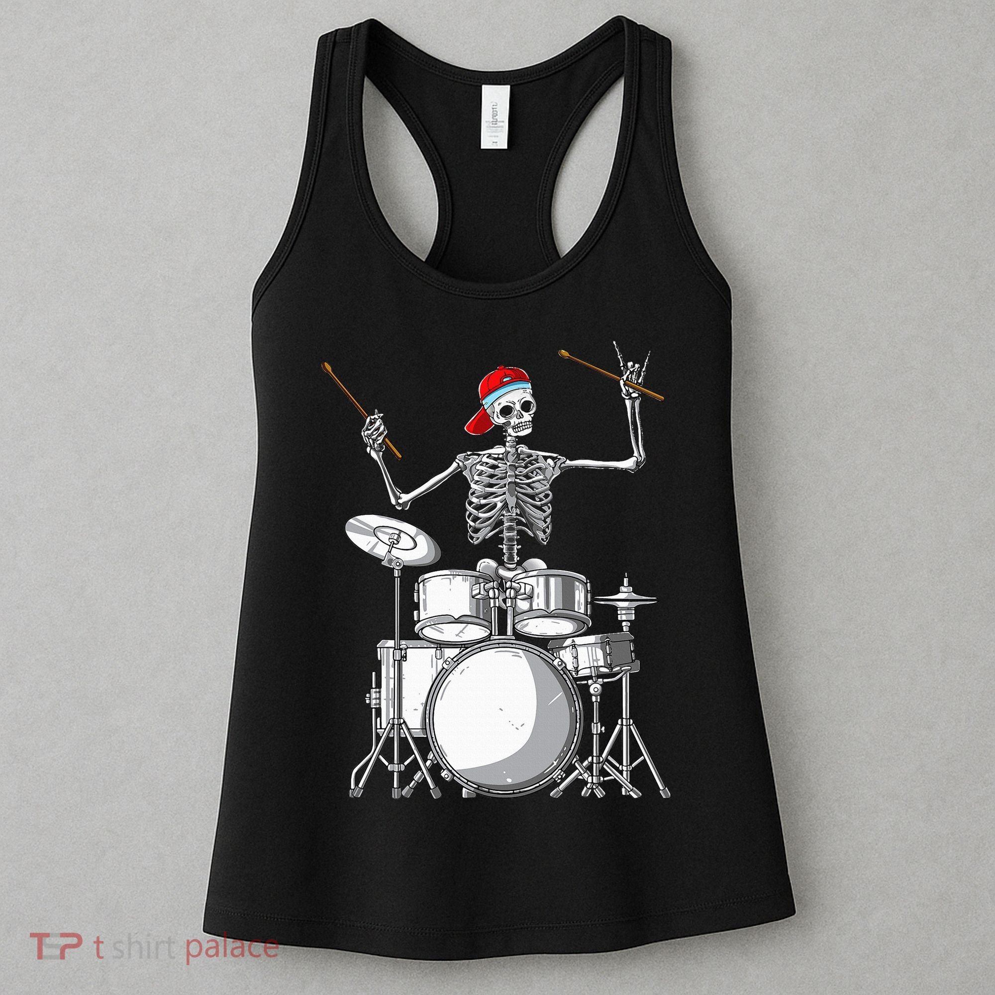 Skeleton Drummer Halloween Costume Playing Drums Gift Women's Tank Top