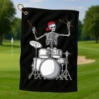 Skeleton Drummer Halloween Costume Playing Drums Gift Golf Towel thumb 1