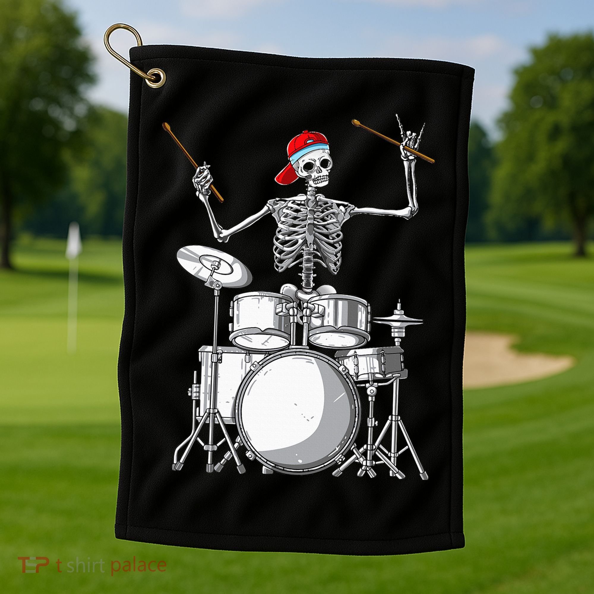 Skeleton Drummer Halloween Costume Playing Drums Gift Golf Towel