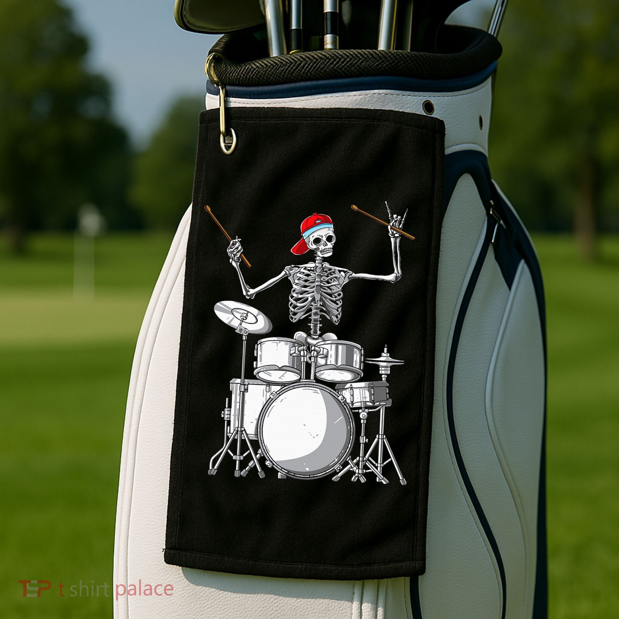 Skeleton Drummer Halloween Costume Playing Drums Gift Golf Towel