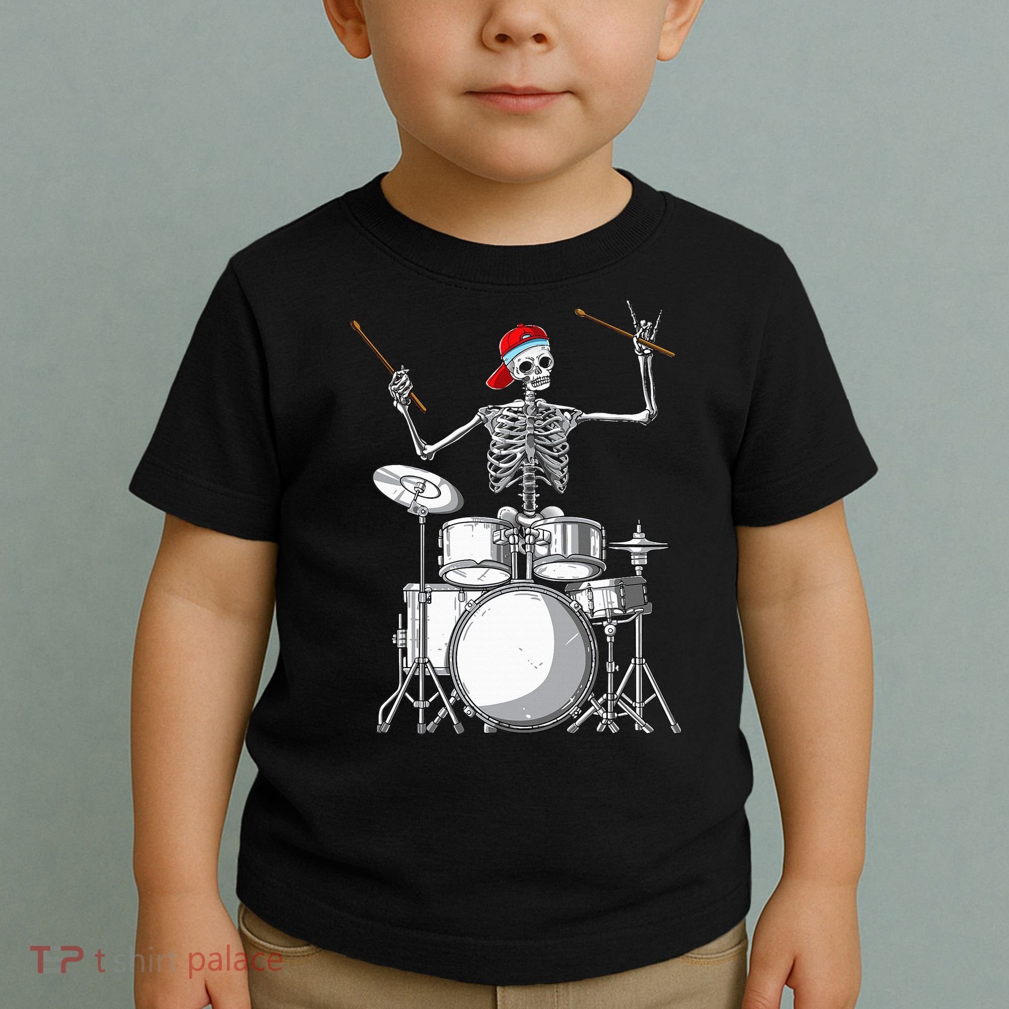 Skeleton Drummer Halloween Costume Playing Drums Gift Toddler T-Shirt