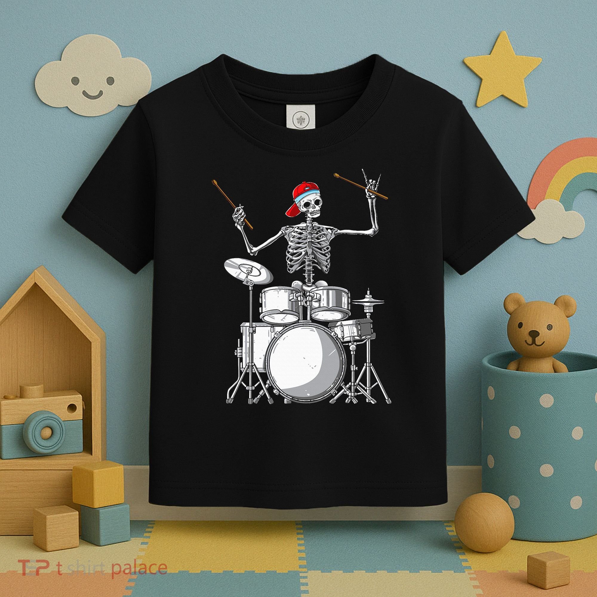 Skeleton Drummer Halloween Costume Playing Drums Gift Toddler T-Shirt