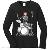 Skeleton Drummer Halloween Costume Playing Drums Gift Women's Long Sleeve Shirt thumb 0