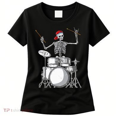 Skeleton Drummer Halloween Costume Playing Drums Gift Women's T-Shirt