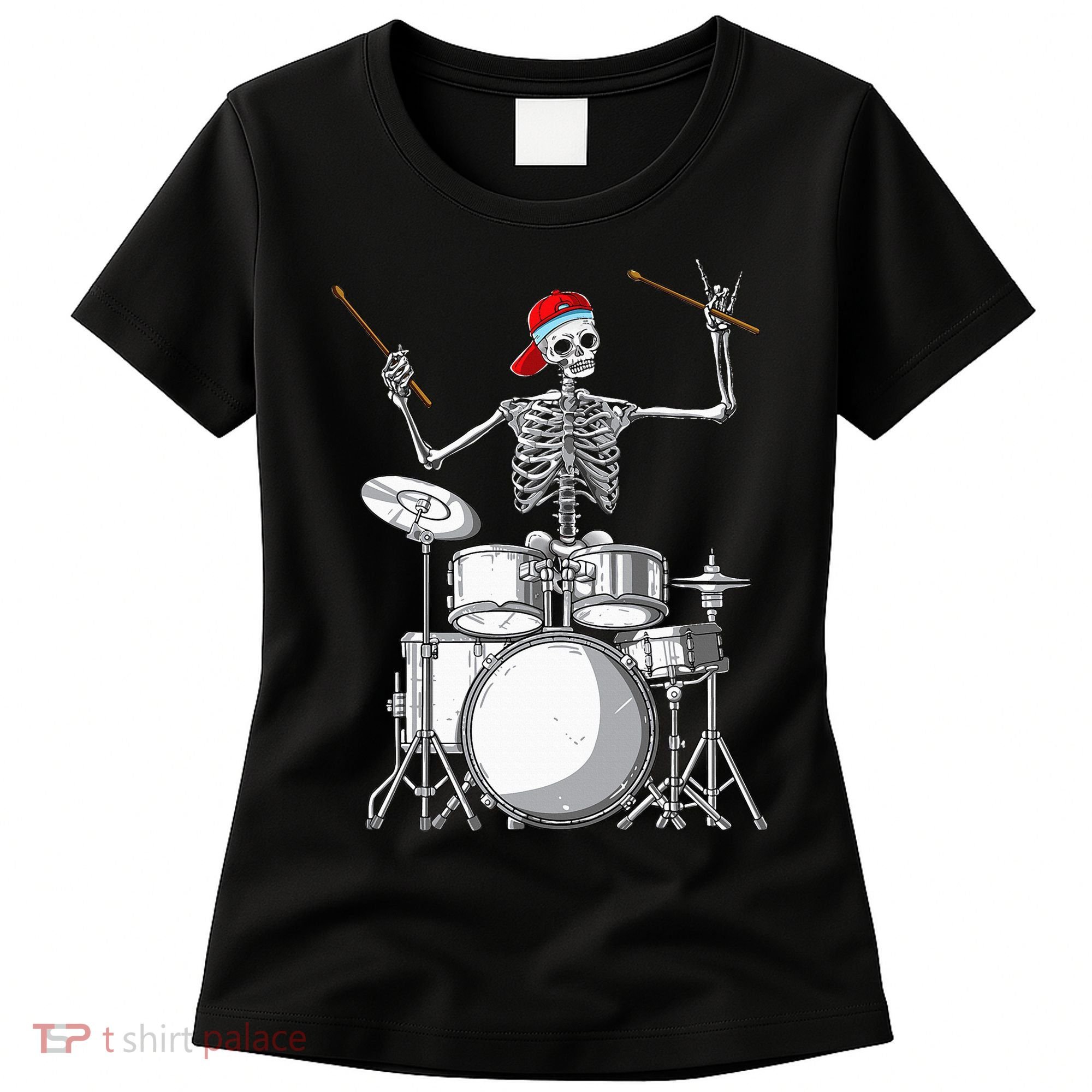 Skeleton Drummer Halloween Costume Playing Drums Gift Women's T-Shirt