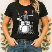 Skeleton Drummer Halloween Costume Playing Drums Gift Women's T-Shirt thumb 2