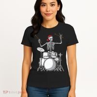 Skeleton Drummer Halloween Costume Playing Drums Gift Women's T-Shirt thumb 4