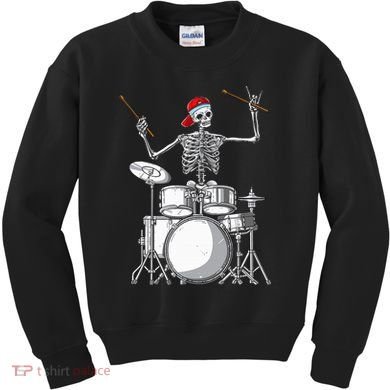 Skeleton Drummer Halloween Costume Playing Drums Gift Kids Sweatshirt