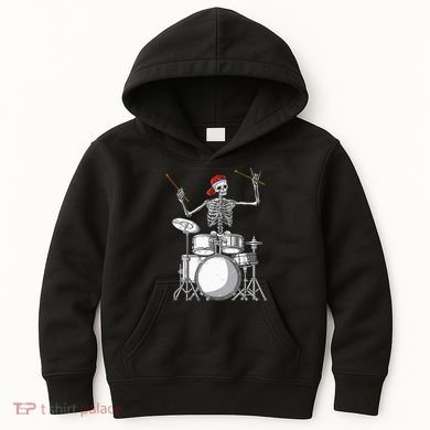 Skeleton Drummer Halloween Costume Playing Drums Gift Kids Hoodie