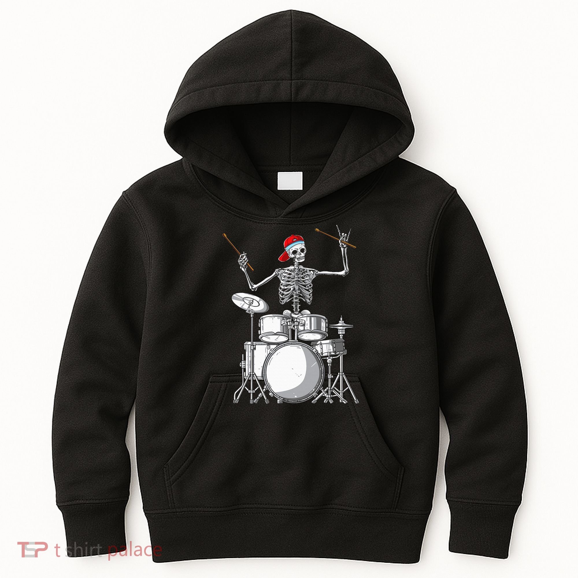 Skeleton Drummer Halloween Costume Playing Drums Gift Kids Hoodie