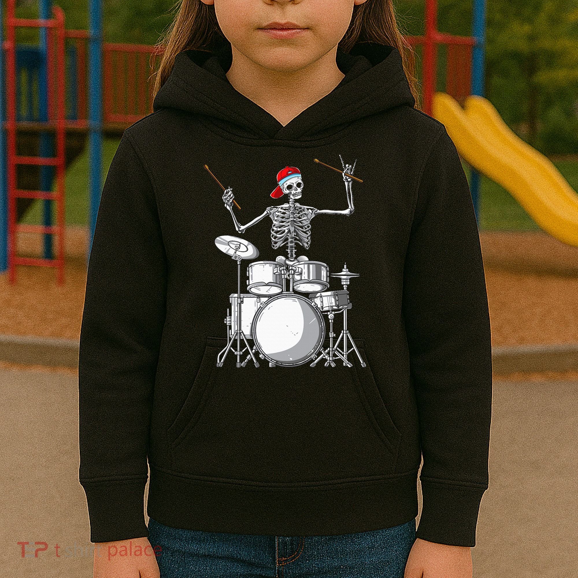 Skeleton Drummer Halloween Costume Playing Drums Gift Kids Hoodie