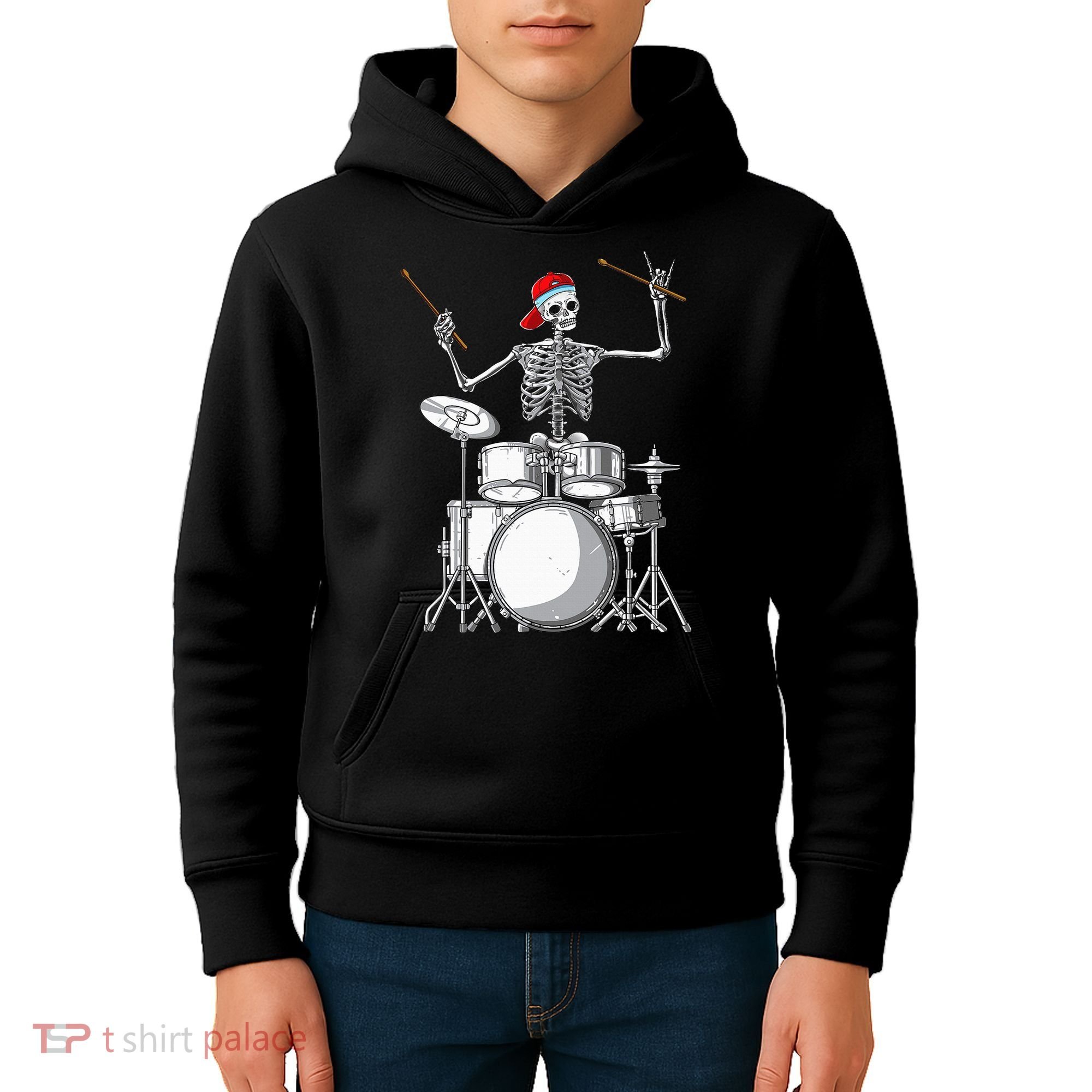 Skeleton Drummer Halloween Costume Playing Drums Gift Kids Hoodie