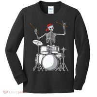 Skeleton Drummer Halloween Costume Playing Drums Gift Kids Long Sleeve Shirt thumb 0