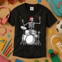 Skeleton Drummer Halloween Costume Playing Drums Gift Kids T-Shirt thumb 3