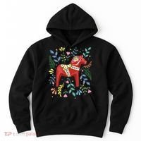 Swedish Dala Horse Folk Art Sweden Flag Dalahelmsoljd Horse Hoodie thumb 0
