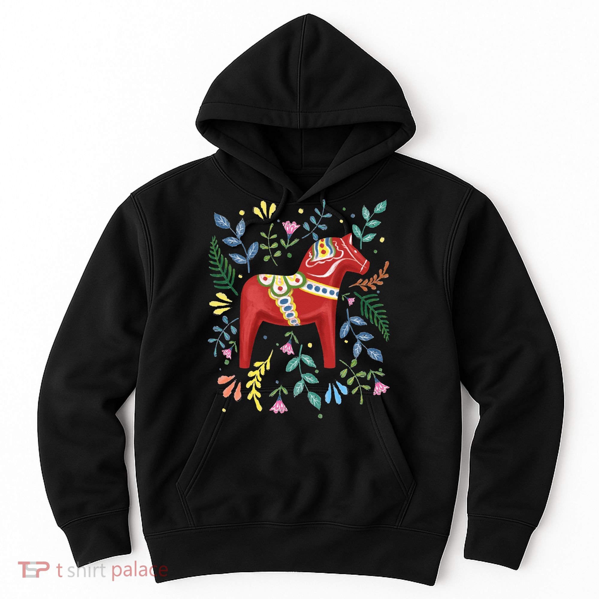Swedish Dala Horse Folk Art Sweden Flag Dalahelmsoljd Horse Hoodie