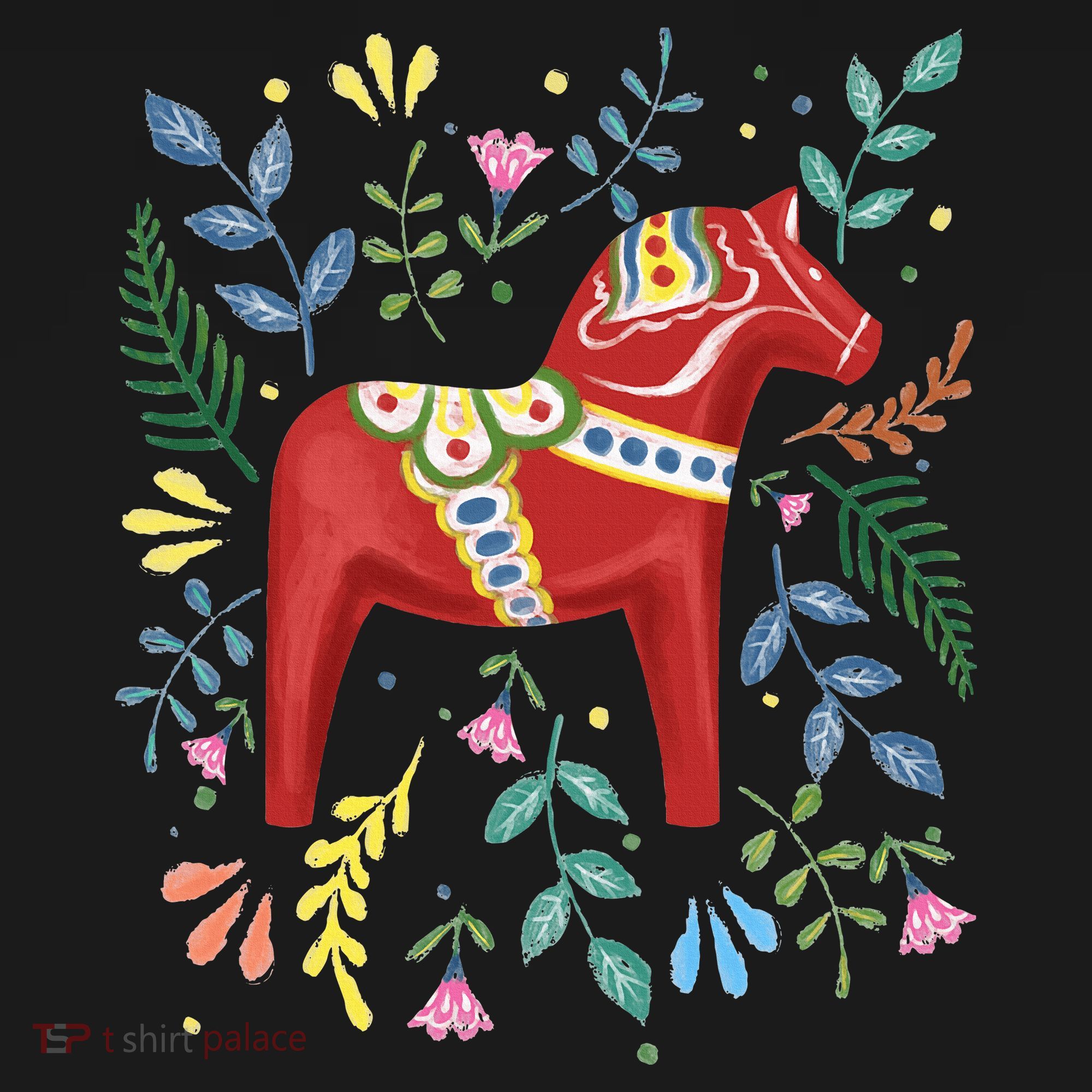 Swedish Dala Horse Folk Art Sweden Flag Dalahelmsoljd Horse Long Sleeve Shirt