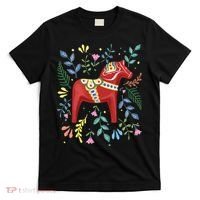 Swedish Dala Horse Folk Art Sweden Flag Dalahelmsoljd Horse T-Shirt thumb 0