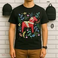 Swedish Dala Horse Folk Art Sweden Flag Dalahelmsoljd Horse T-Shirt thumb 6