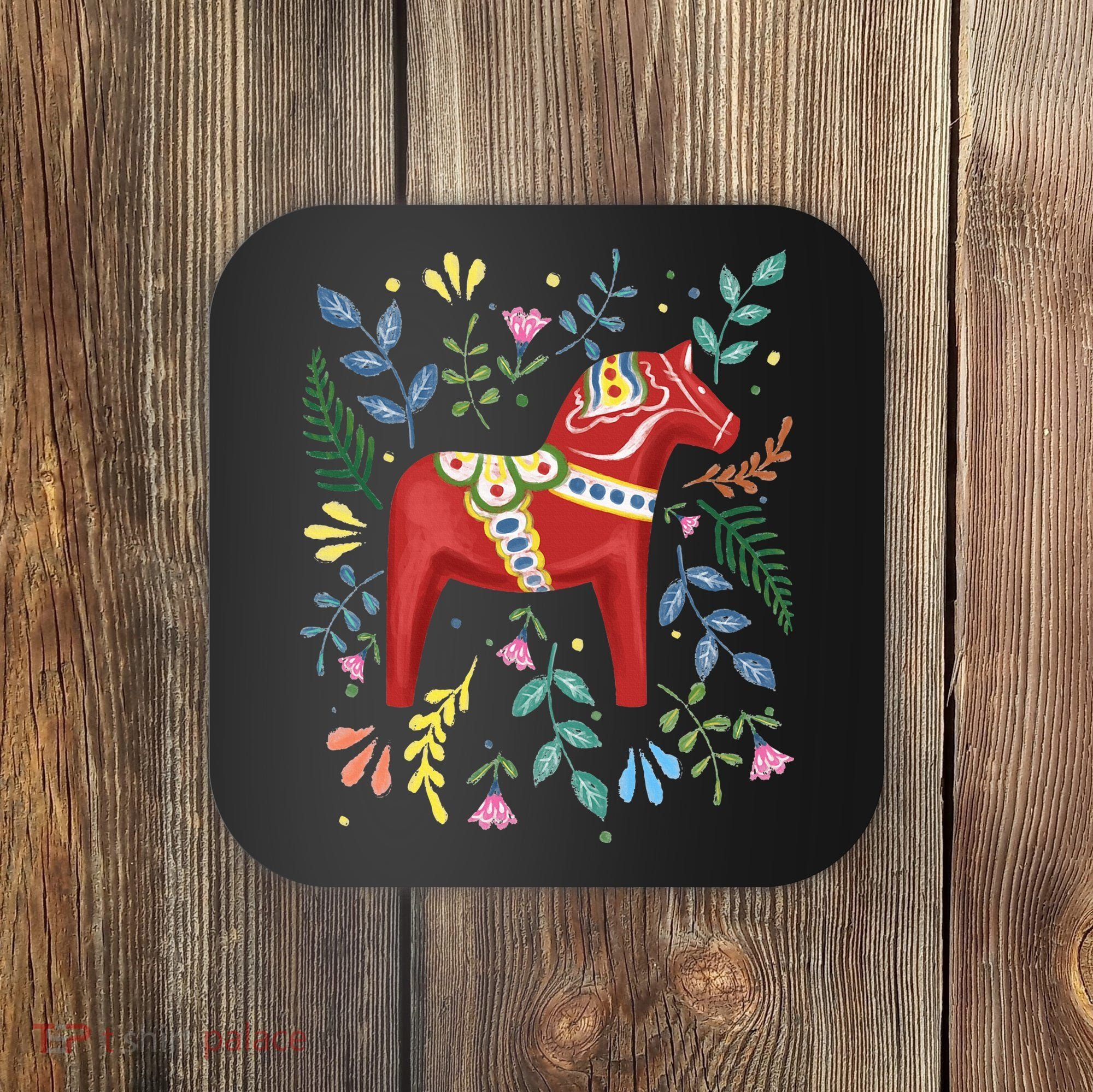 Swedish Dala Horse Folk Art Sweden Flag Dalahelmsoljd Horse Coaster