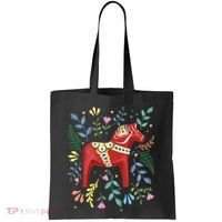 Swedish Dala Horse Folk Art Sweden Flag Dalahelmsoljd Horse Tote Bag thumb 0