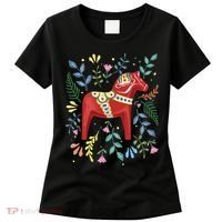 Swedish Dala Horse Folk Art Sweden Flag Dalahelmsoljd Horse Women's T-Shirt thumb 0