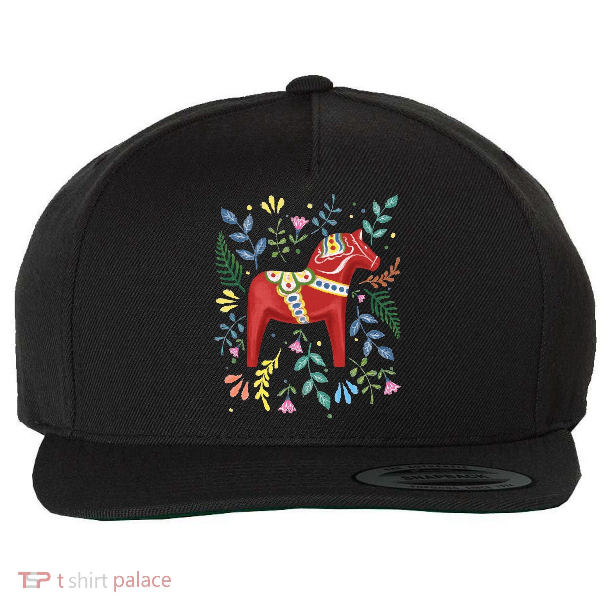 Swedish Dala Horse Folk Art Sweden Flag Dalahelmsoljd Horse Wool Snapback Cap