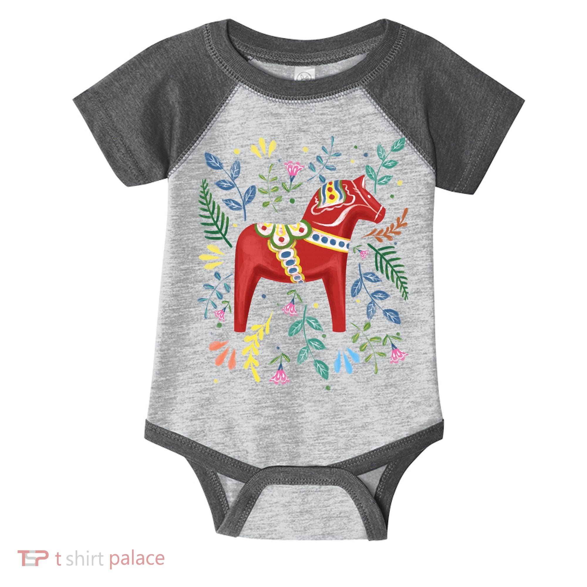 Swedish Dala Horse Folk Art Sweden Flag Dalahelmsoljd Horse Infant Baby Jersey Bodysuit