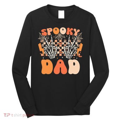Spooky Dad Halloween Skeleton Costume Retro Groovy Long Sleeve Shirt