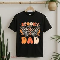 Spooky Dad Halloween Skeleton Costume Retro Groovy T-Shirt thumb 2