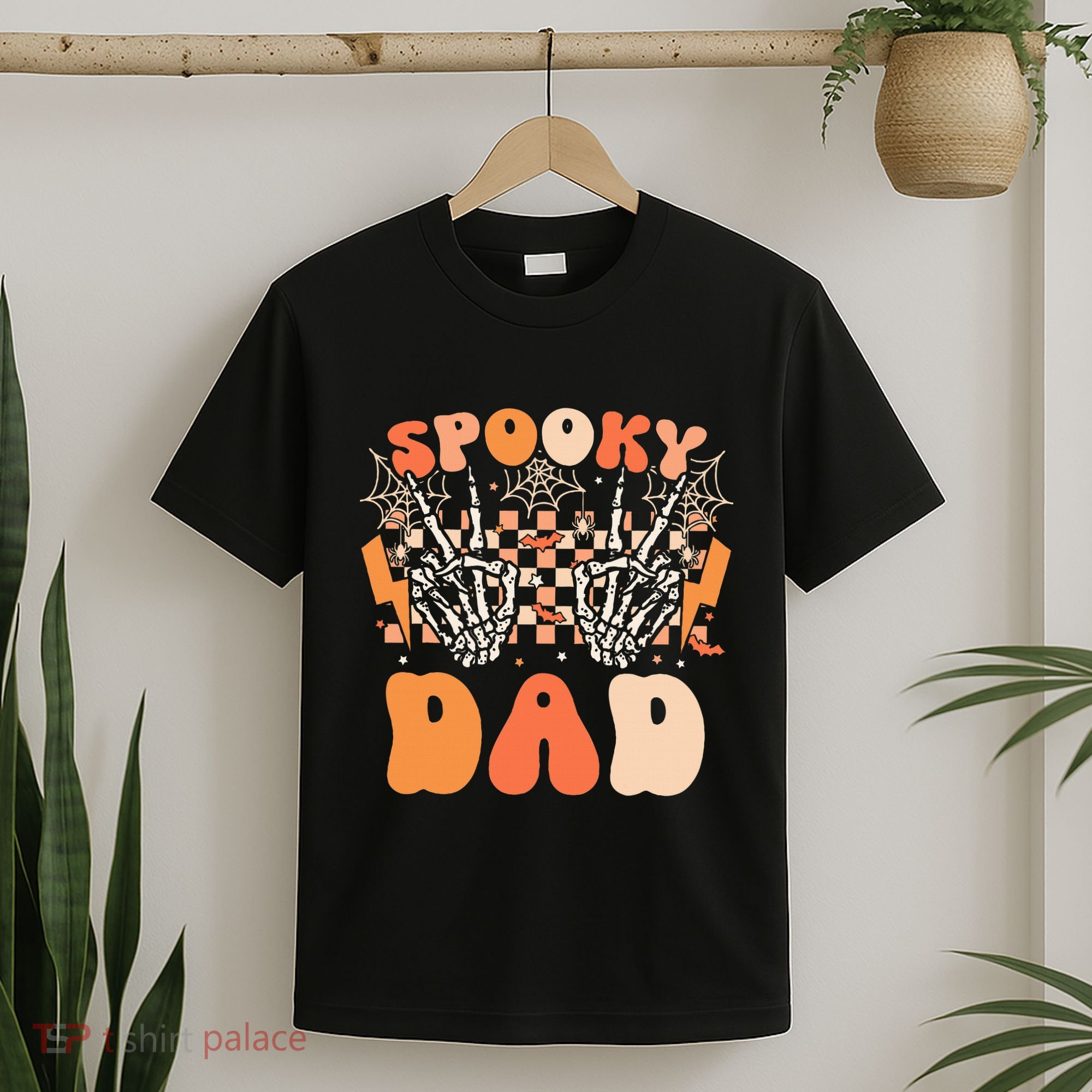 Spooky Dad Halloween Skeleton Costume Retro Groovy T-Shirt