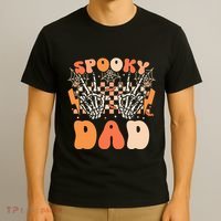 Spooky Dad Halloween Skeleton Costume Retro Groovy T-Shirt thumb 3