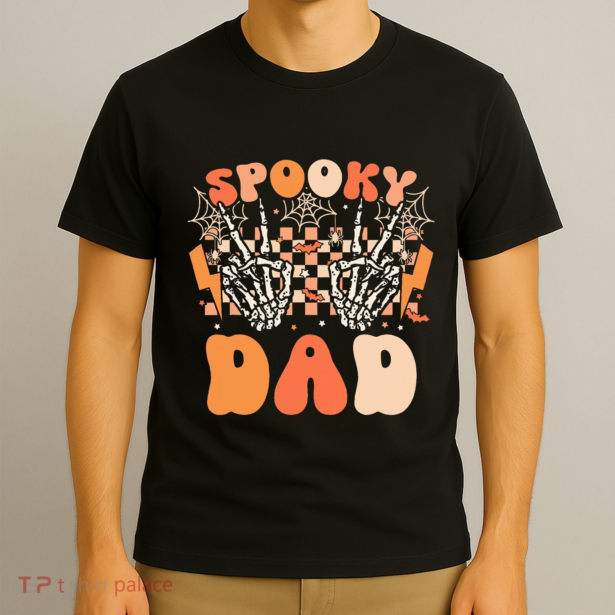Spooky Dad Halloween Skeleton Costume Retro Groovy T-Shirt