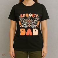 Spooky Dad Halloween Skeleton Costume Retro Groovy T-Shirt thumb 4