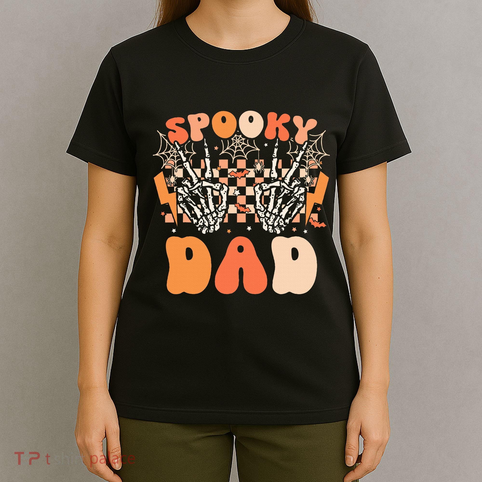 Spooky Dad Halloween Skeleton Costume Retro Groovy T-Shirt