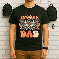 Spooky Dad Halloween Skeleton Costume Retro Groovy T-Shirt thumb 6