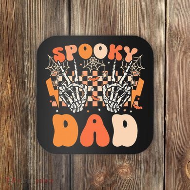 Spooky Dad Halloween Skeleton Costume Retro Groovy Coaster