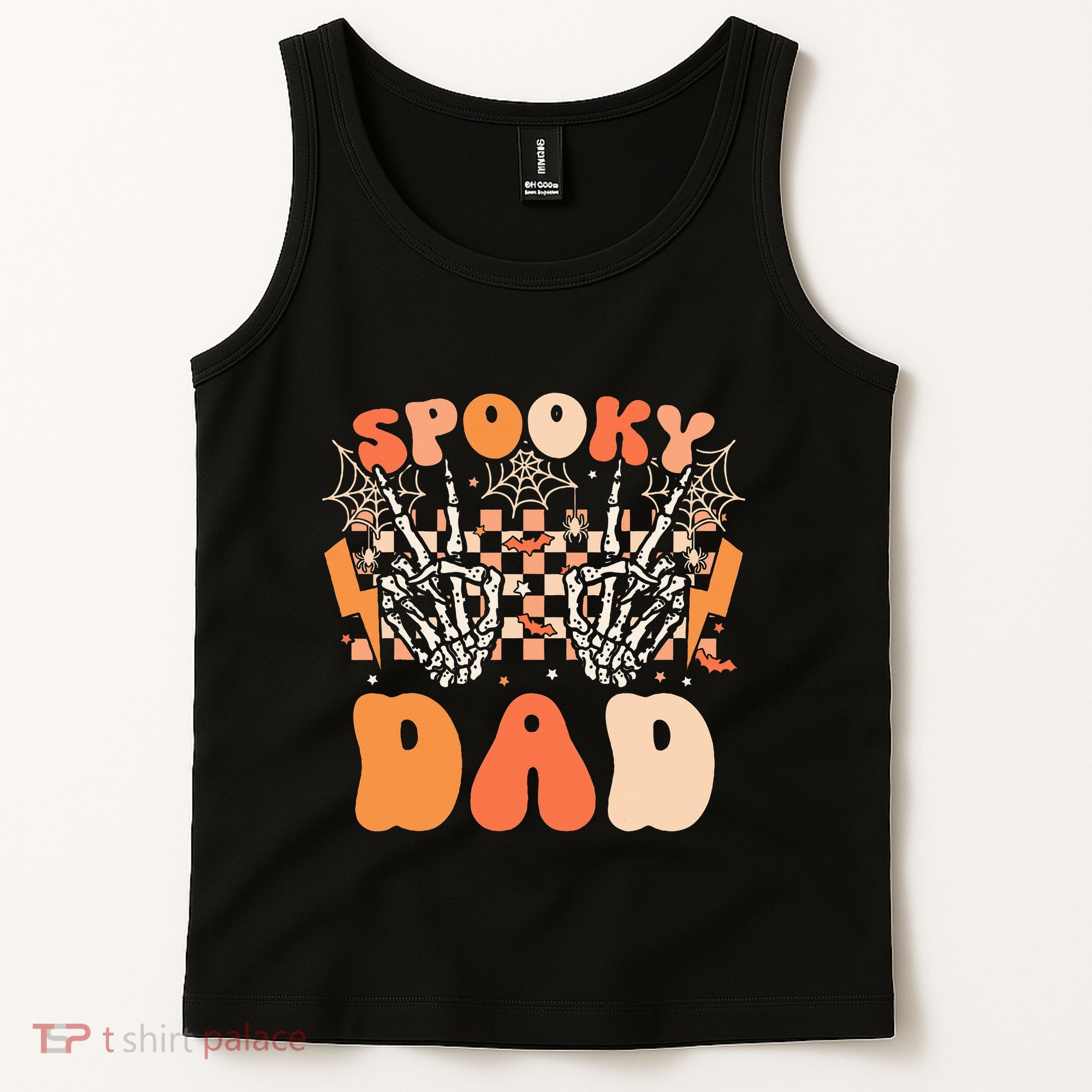 Spooky Dad Halloween Skeleton Costume Retro Groovy Tank Top