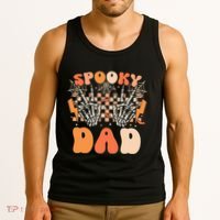 Spooky Dad Halloween Skeleton Costume Retro Groovy Tank Top thumb 3