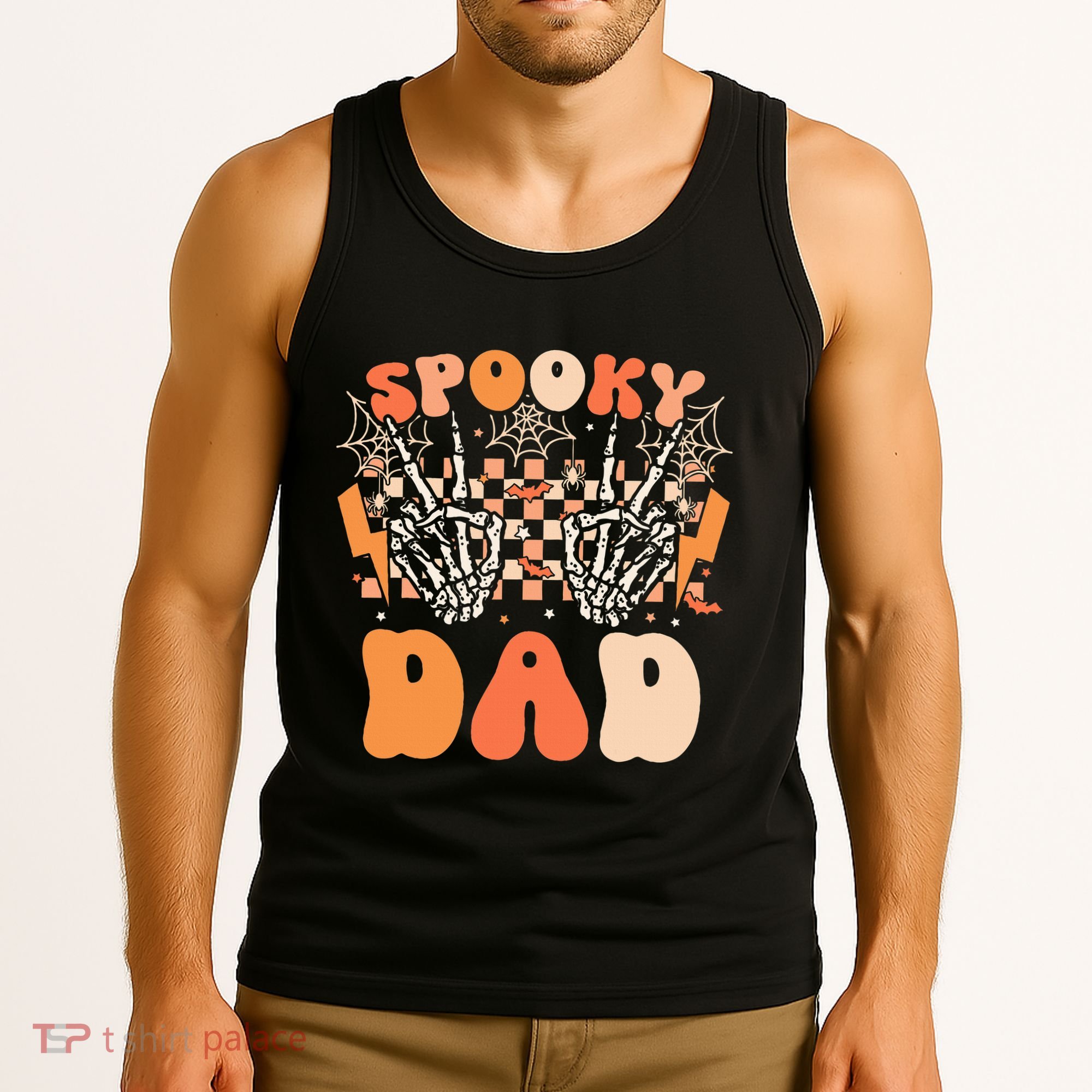 Spooky Dad Halloween Skeleton Costume Retro Groovy Tank Top