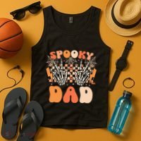 Spooky Dad Halloween Skeleton Costume Retro Groovy Tank Top thumb 4