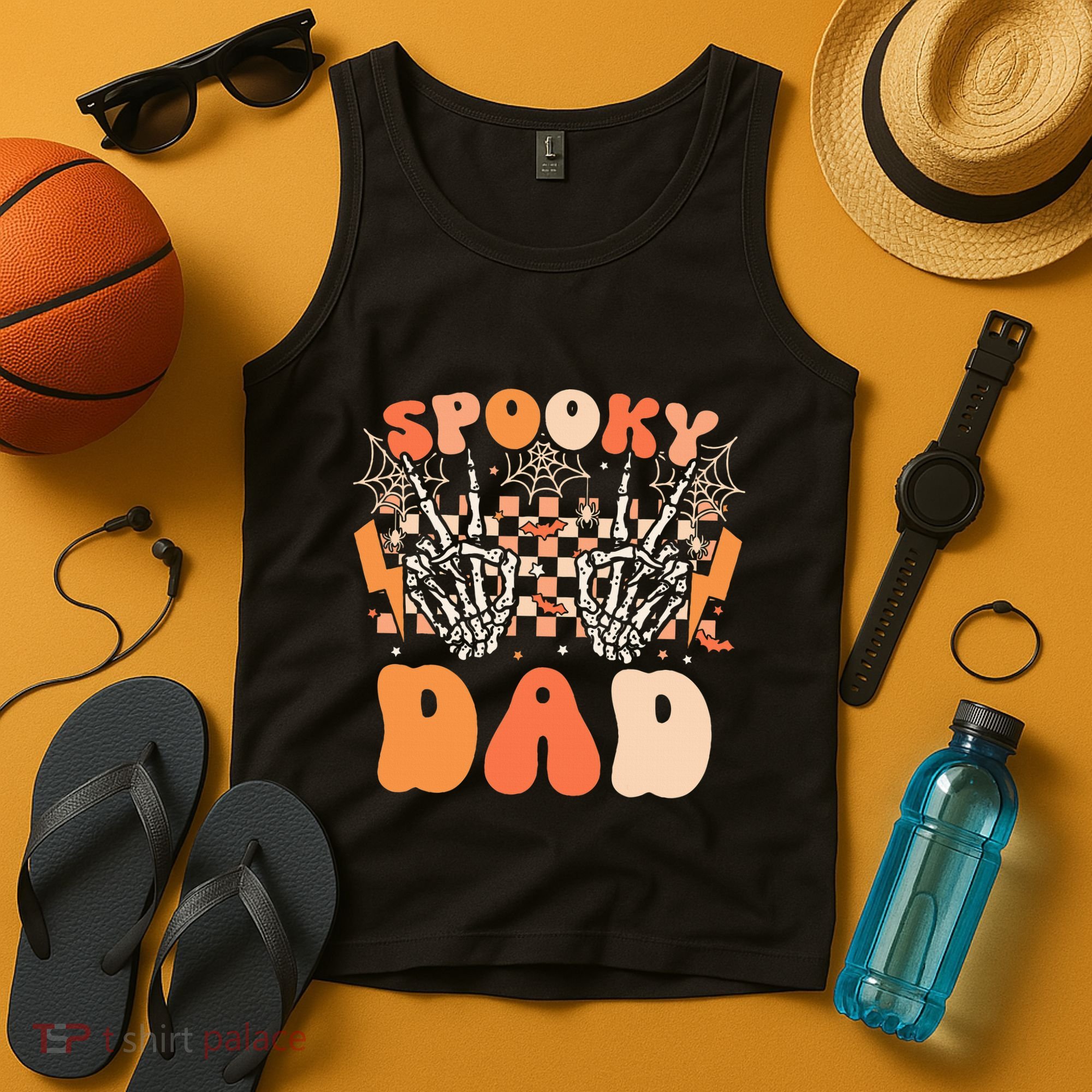 Spooky Dad Halloween Skeleton Costume Retro Groovy Tank Top
