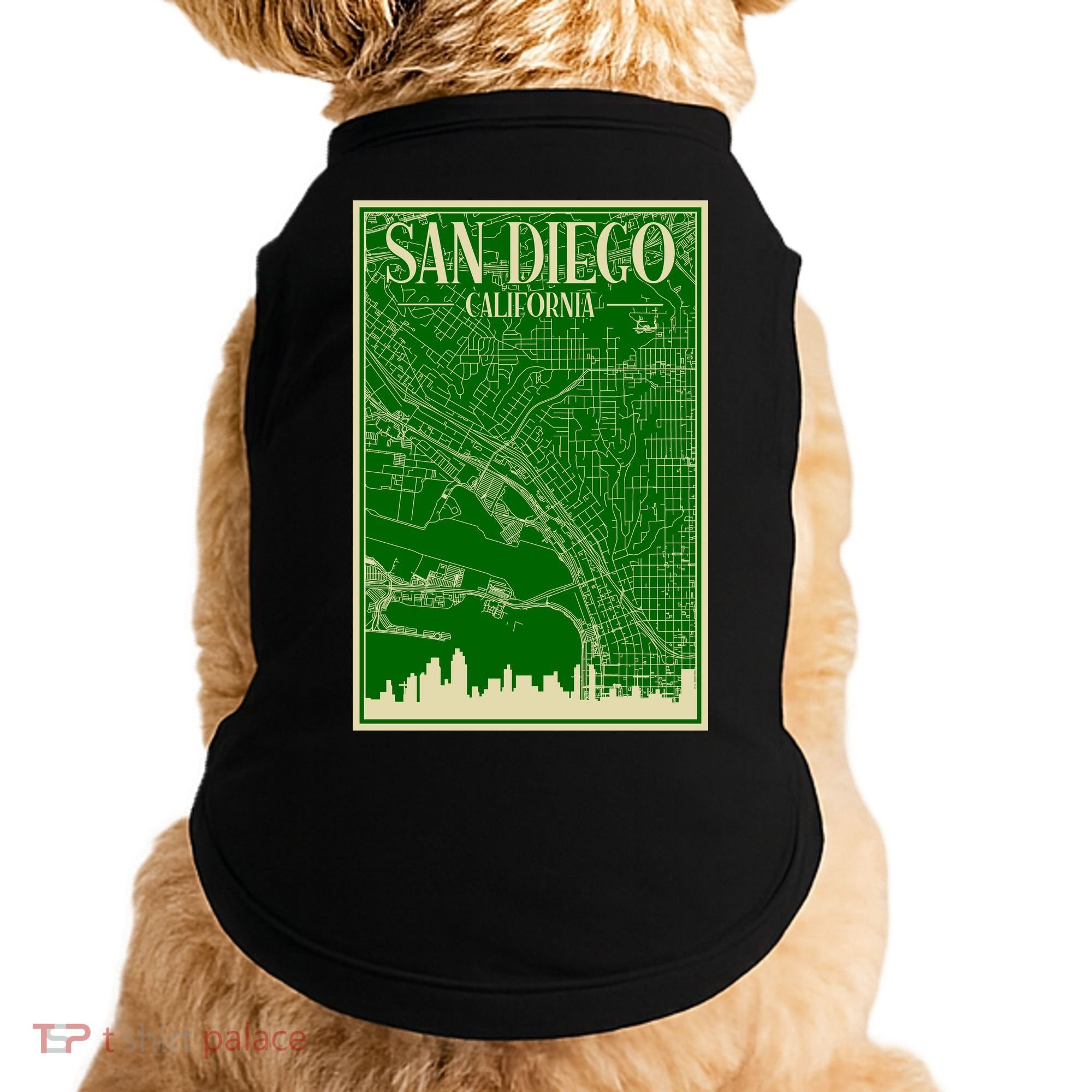 San Diego Hand Drawn Skyline Map Doggie Tank