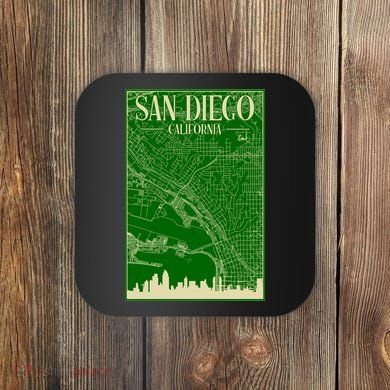 San Diego Hand Drawn Skyline Map Coaster