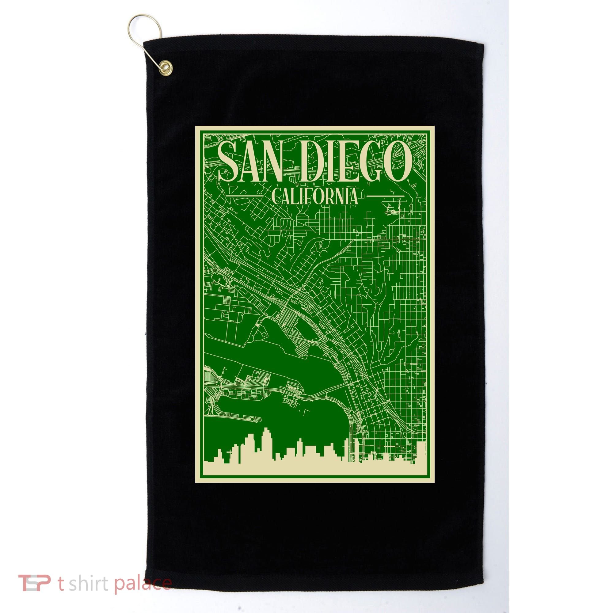 San Diego Hand Drawn Skyline Map Golf Towel