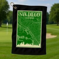 San Diego Hand Drawn Skyline Map Golf Towel thumb 1