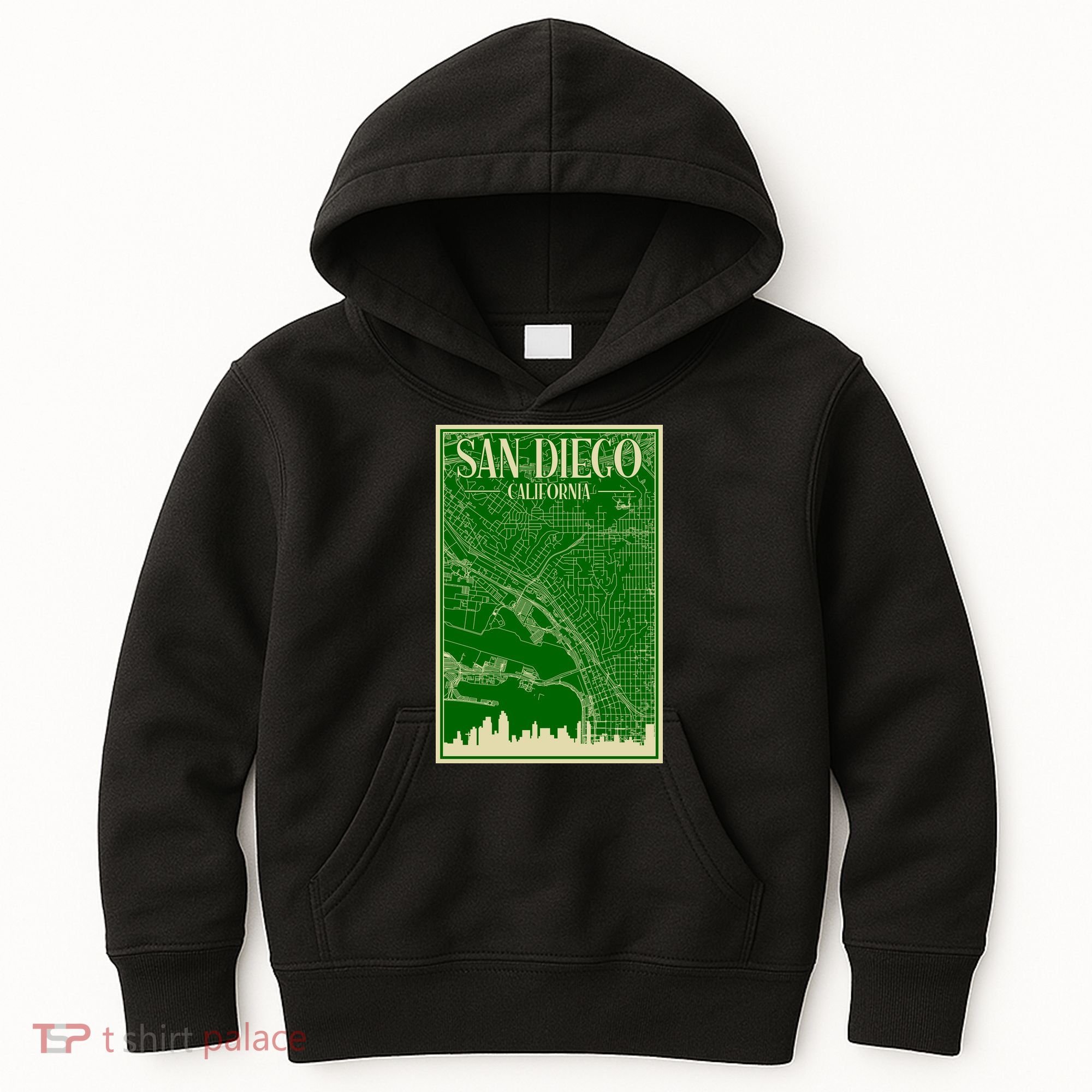 San Diego Hand Drawn Skyline Map Kids Hoodie