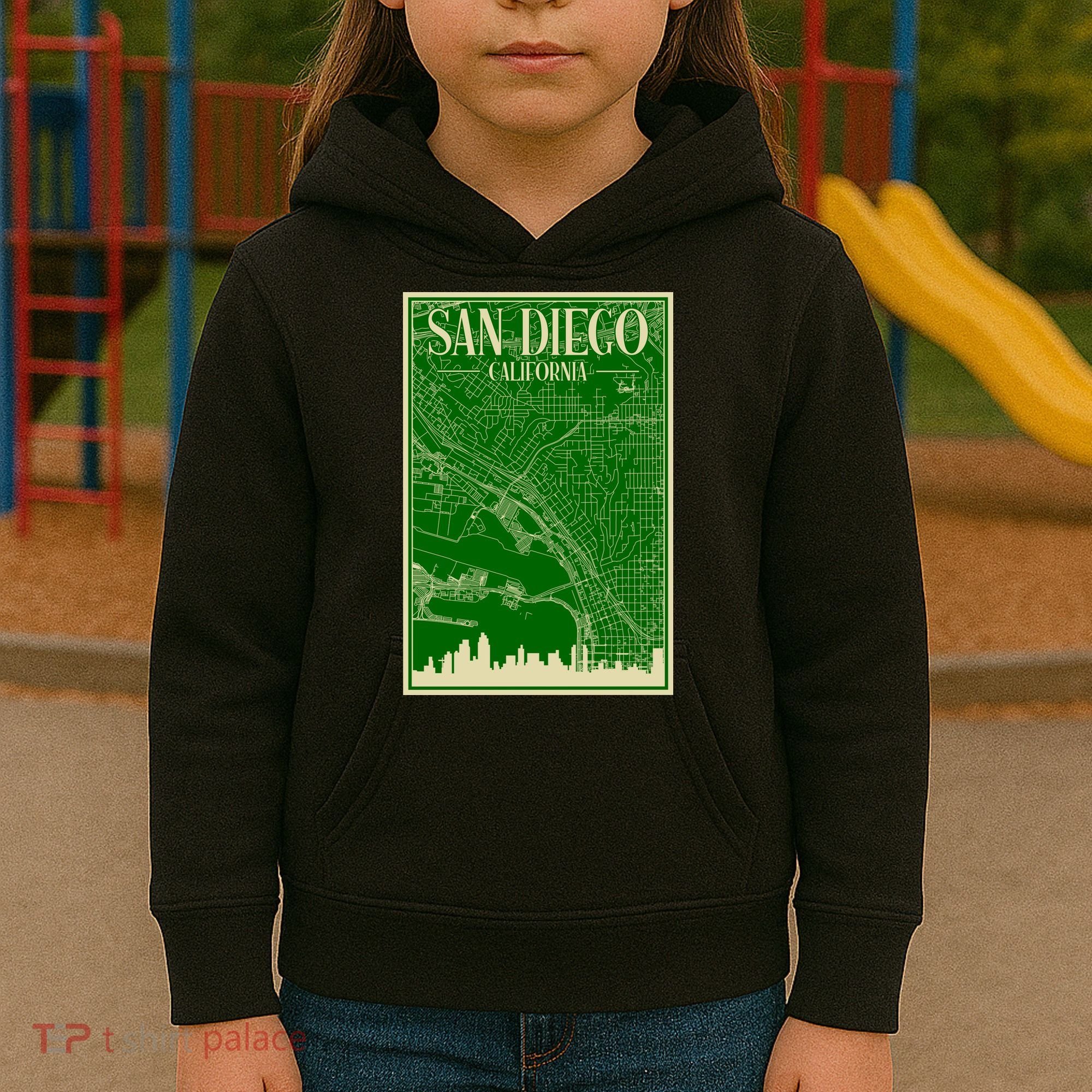 San Diego Hand Drawn Skyline Map Kids Hoodie