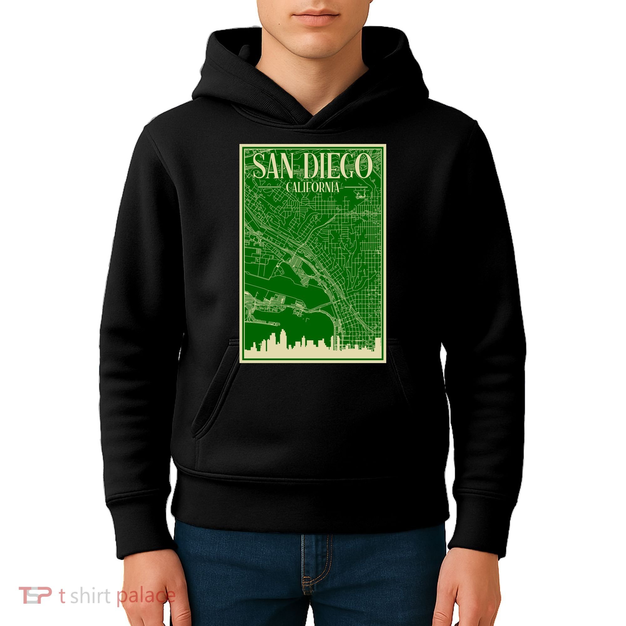 San Diego Hand Drawn Skyline Map Kids Hoodie
