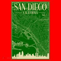 San Diego Hand Drawn Skyline Map Santa Hat thumb 1